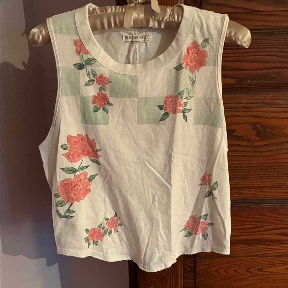 We The Free Cream Floral Tank Top with Coral and Sage Accents